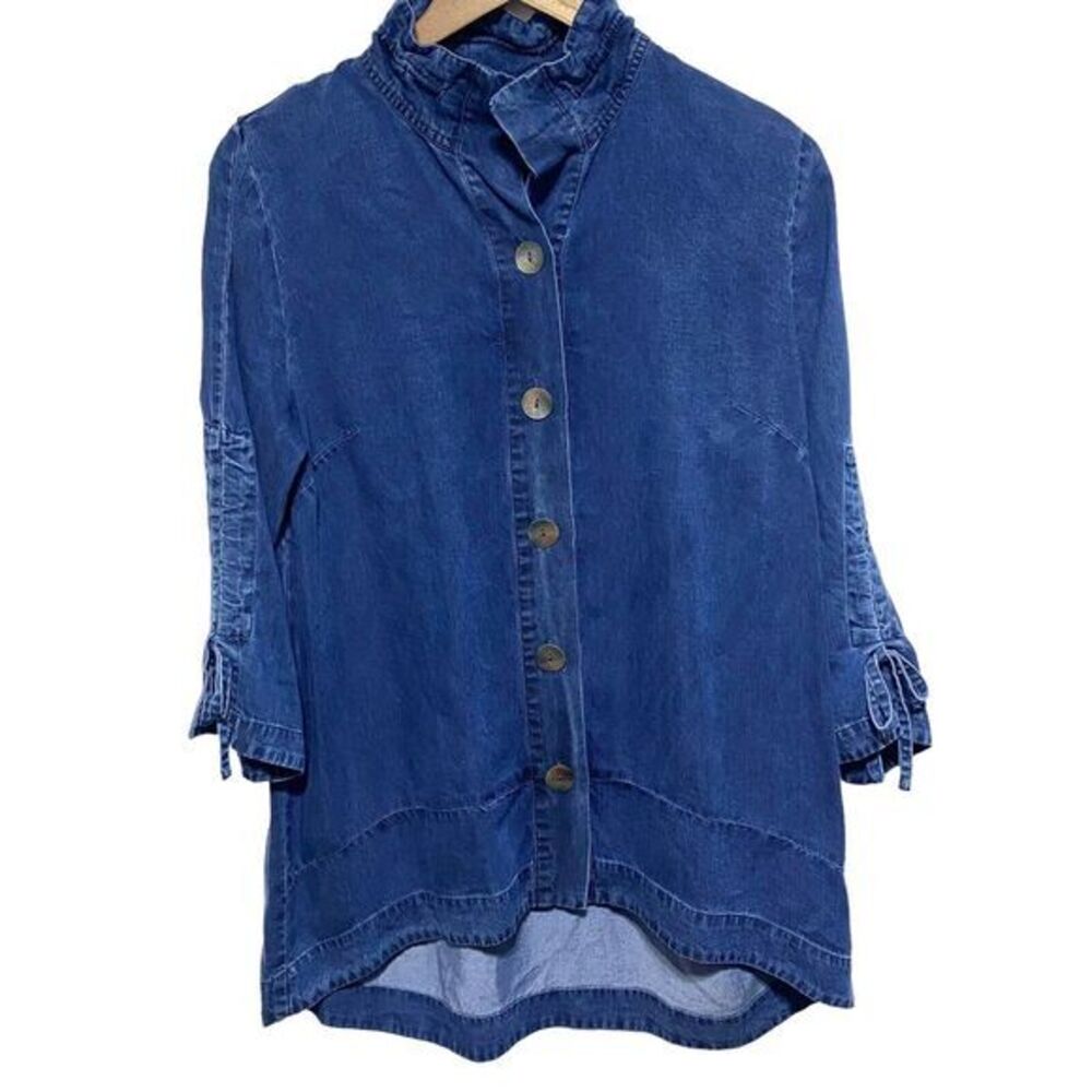 Soft Surroundings Top Womens XS Blue‎ Lyocell Tunic Button Front Lagenlook Basic